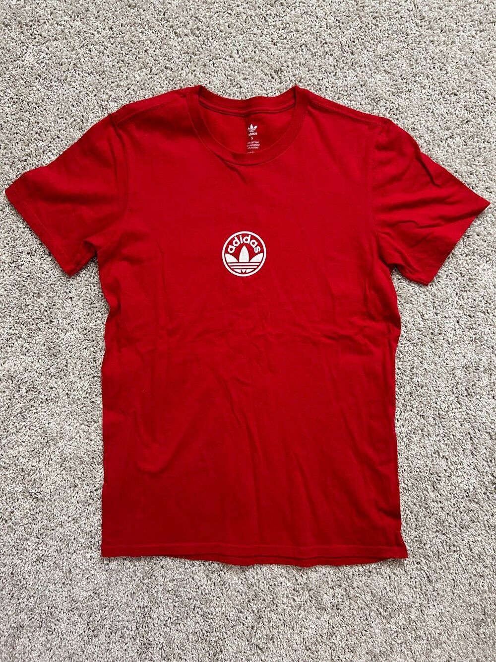 Adidas Shirt Mens Small Short Sleeve Red Tee w Center Logo Sports Casual